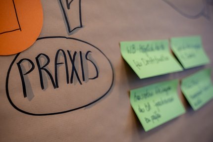 Eine Pinnwand mit beschriebenen Moderationskarten