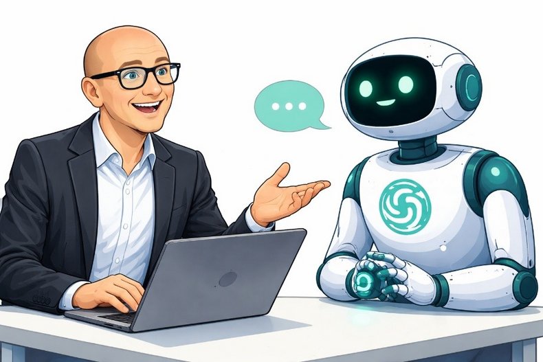 Berater und KI reden am PC miteinander