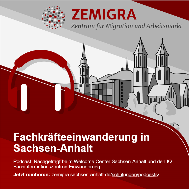 Logo Podcastreihe ZEMIGRA zum Thema Fachkräfteeinwanderung in Sachsen-Anhalt