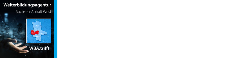 eine Hand weist auf eine Landkarte von Sachsen-Anhalt mit der markiertren Region West auf die Veranstaltung Weiterbildungsagentur West trifft hin